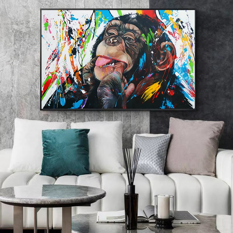 Animals Wall Art Canvas Paintings Graffiti Art of Monkey Funny Art Posters Study Prints Street Art Pictures Monkey Decorative