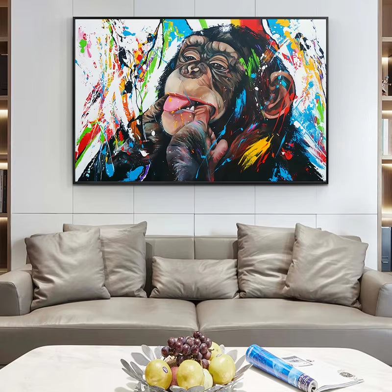 Animals Wall Art Canvas Paintings Graffiti Art of Monkey Funny Art Posters Study Prints Street Art Pictures Monkey Decorative