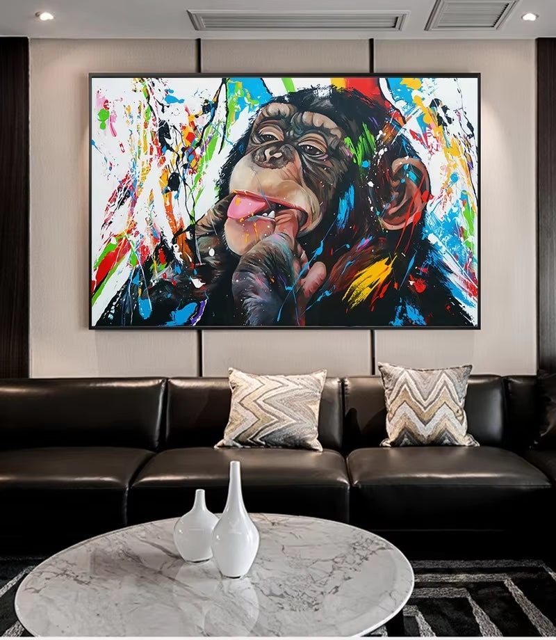 Animals Wall Art Canvas Paintings Graffiti Art of Monkey Funny Art Posters Study Prints Street Art Pictures Monkey Decorative